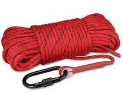 BRUTE HEAVY DUTY DOUBLE BRAIDED 1/3” ROPE - 100' This heavy duty rope is ideal for magnet fishing with our larger magnets. Eight inner strands make it exceptionally strong for its weight and size. Save time and frustration trying to tie the perfect knot - comes with the end sewn, looped with plastic thimble, and heat shrink tubing to keep it from coming undone. High quality carabiner, rated to 5600 lbs is included with the rope. Specifications: Double Braided Polyester 3,840 lb Breaking Strength 1/3" diameter (8mm) 8 inner strands Rot and UV Fading Resistant Not suitable for climbing Available in red with black carabiner, or orange with silver carabiner. This rope will only fit in the 2,600 LB and 3,600 LB double sided Brute Boxes.