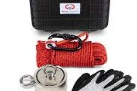 BRUTE BOX DOUBLE SIDED 1,700 LB MAGNET FISHING BUNDLE (3.70" MAGNET + ROPE + GLOVES + CARABINER + THREADLOCKER) The original all-in-one Brute Box kit with everything you need to start magnet fishing now comes in a double-sided version. This handy waterproof hardshell plastic carrying case includes one double sided magnet (3.70" - 1,700 lb combined pull), cut resistant gloves, threadlocker, and 65 feet of 1/4" double braided rope with carabiner, nestled in a custom foam insert. Buy now and see what you can discover! SKU: 94DS-CASE Magnet Specifications: Dimensions: 3.70” x 1.57” Hole Diameter: 0.39” (10mm) Material: NdFeB Magnet + A3 Steel Plate Coating: NiCuNi Pulling Force: 1,700 lbs combined (850 lbs per side) Magnet weight : 4.80 lbs. Double Braided Rope Specifications: Double Braided 65 feet 1,680 lb Breaking Strength 1/4" diameter (6mm) 8 inner strands Rot and UV Fading Resistant Not suitable for climbing High quality carabiner rated to 5,600 lbs Case Specifications: Outside Dimensions: 10.5" x 9.5" x 6.75" Inside Dimensions: 9.5" x 7" x 4.75" Black high impact polypropylene plastic IP 67 Waterproof Rating Includes knob with O-ring for manual pressure adjustment Two draw latches ensuring a tight seal Two padlock holes for additional security Holds one double sided 1,700 LB magnet - 3.70" diameter