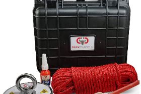 Brute Box 1,200 lb Magnet Fishing Bundle (4.72" Magnet + Rope + Carabiner + Threadlocker) × 1 The ultimate all-in-one kit with everything you need to start magnet fishing right away. This handy waterproof hard-shell plastic carrying case includes our strongest magnet (4.72" - 1,200 lb pull), threadlocker, and 1/4" double braided rope with carabiner, nestled in a custom foam insert. Buy now and see what you can discover! SKU: 120-CASE Magnet Specifications: Dimensions: 4.72” x 0.70” Hole Diameter: 0.47” (12mm) Material: NdFeB Magnet + A3 Steel Plate Coating: NiCuNi Pulling Force: 1,200 lbs Double Braided Rope Specifications: Double Braided 65 feet 1,600 lb Breaking Strength 1/4" diameter (6mm) 8 inner strands Rot and UV Fading Resistant Not suitable for climbing High quality carabiner rated to 5,600 lbs Case Specifications: Outside Dimensions: 10.5" x 9.5" x 6.75" Inside Dimensions: 9.5" x 7" x 4.75" Black high impact polypropylene plastic IP 67 Waterproof Rating Includes knob with O-ring for manual pressure adjustment Two draw latches ensuring a tight seal Two padlock holes for additional security Holds one 1,200 LB magnet - 4.72" diameter Style may vary slightly