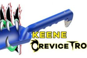 Keene Crevice Trowel Keene's Crevice Trowel is the ultimate, must-have tool for all of your heavy-duty prospecting and detecting need plus so much more! An ideal companion for camping excursions and indispensible for the home gardener! The KCT is the strongest, ground penetrating, crevicing tool and trowel on the market. Features a non-marring crevice hook perfect for metal detecting, nugget hunting, coin popping, bedrock gold retrieval, ground breaking, recovery, etc. • Can handle 100 plus pounds of applied pushing force where other trowels typically break or snap at 10 to 30 pounds. • Includes a removable steel insert tip for ripping and piercing through material. • Easily hacks through hard ground with the Keene Claw. • Perfect for the home garden enthusiast especially when planting in flowerbeds and vegetable gardens. • American durability you can depend on, proudly made in the U.S.A. Dimensions: 14 inches long x 3.5 inches wide x 3 inches deep (including claw) Weighs only 5 ounces.