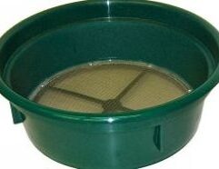 4 Mesh Classifying Sieve Save time and improve your recovery with this 1/4 inch Classifying Sieve! Our Sieves are used for sizing material down before processing through a sluice box or gold pan. Stack various mesh grades together for multi-tiered classification! Conveniently fits over the top of most 5-gallon buckets and constructed of high-impact plastic and stainless steel mesh.