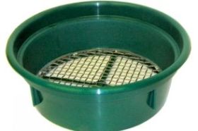 2 Mesh Classifying Sieve - CS2 This Classifying Sieve enables you to classify your material before processing it through your sluice box or gold pan. Made of high-impact plastic and 1/2 inch stainless steel mesh, this sieve will save you time and improve your recovery. Conveniently sized to fit over most 5-gallon buckets and can be stacked with other sieves for graduated classification.