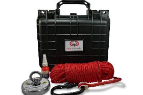 BRUTE BOX JUNIOR- 425 LB MAGNET FISHING BUNDLE (2.36" MAGNET + ROPE + CARABINER + THREADLOCKER) The ultimate all-in-one magnet fishing kit now comes in a junior size! Everything your young magnet fishing buddy will need is included in this easy to carry hard shell case - our 2.36" magnet, threadlocker, and 100 feet of paracord with carabiner, nestled in a custom foam insert. Kids love treasure hunting so give them the time of their lives with a junior Brute Box of their own. SKU: 60-CASE Magnet Specifications: Dimensions: 2.36” x 0.59” Hole Diameter: 0.31” (8mm) Material: NdFeB Magnet + A3 Steel Plate Coating: NiCuNi Pulling Force: 425 lbs 550 Paracord Specifications: Type III, Nylon 550 pound Tensile Strength 4mm diameter 7 inner strands Lightweight Rot and UV Fading Resistant Not suitable for climbing Case Specifications: Outside Dimensions: 10.5" x 9.5" x 6.75" Inside Dimensions: 9.5" x 7" x 4.75" Black high impact polypropylene plastic IP 67 Waterproof Rating Includes knob with O-ring for manual pressure adjustment Two draw latches ensuring a tight seal Two padlock holes for additional security Holds one 300 lb (2.36") magnet