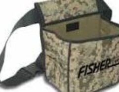 FISHER LABS Camo Canvas Metal Detecting Finds Recovery Bag with Adjustable Belt. This camo Pouch features Two Large Pockets to separate treasure from trash. This useful bag can also carry digging tools and pinpointers on the exterior webbing grid. This bag secures with its own belt, and is ideal for water hunting. Keep your treasure safe and secure anywhere you hunt!